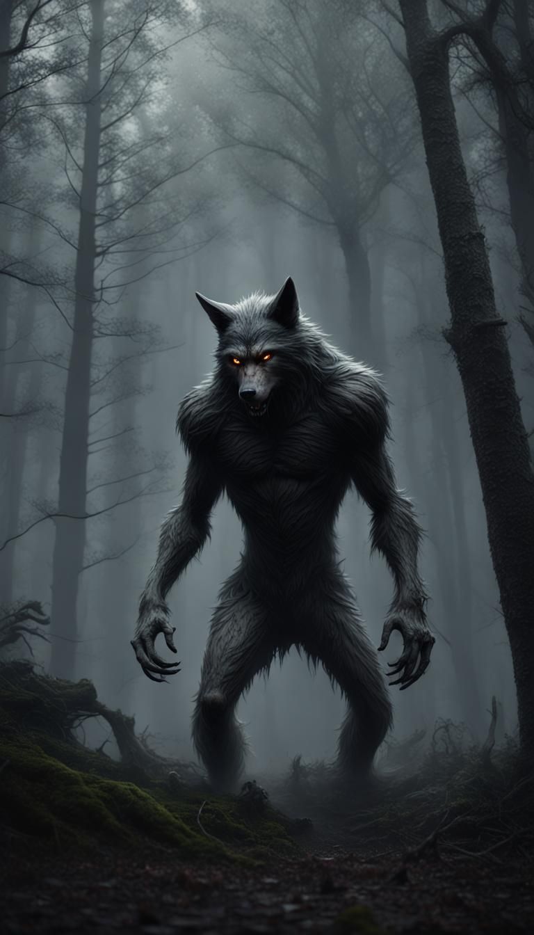 Depressed Werewolf in Dark Forest: Matte Painting