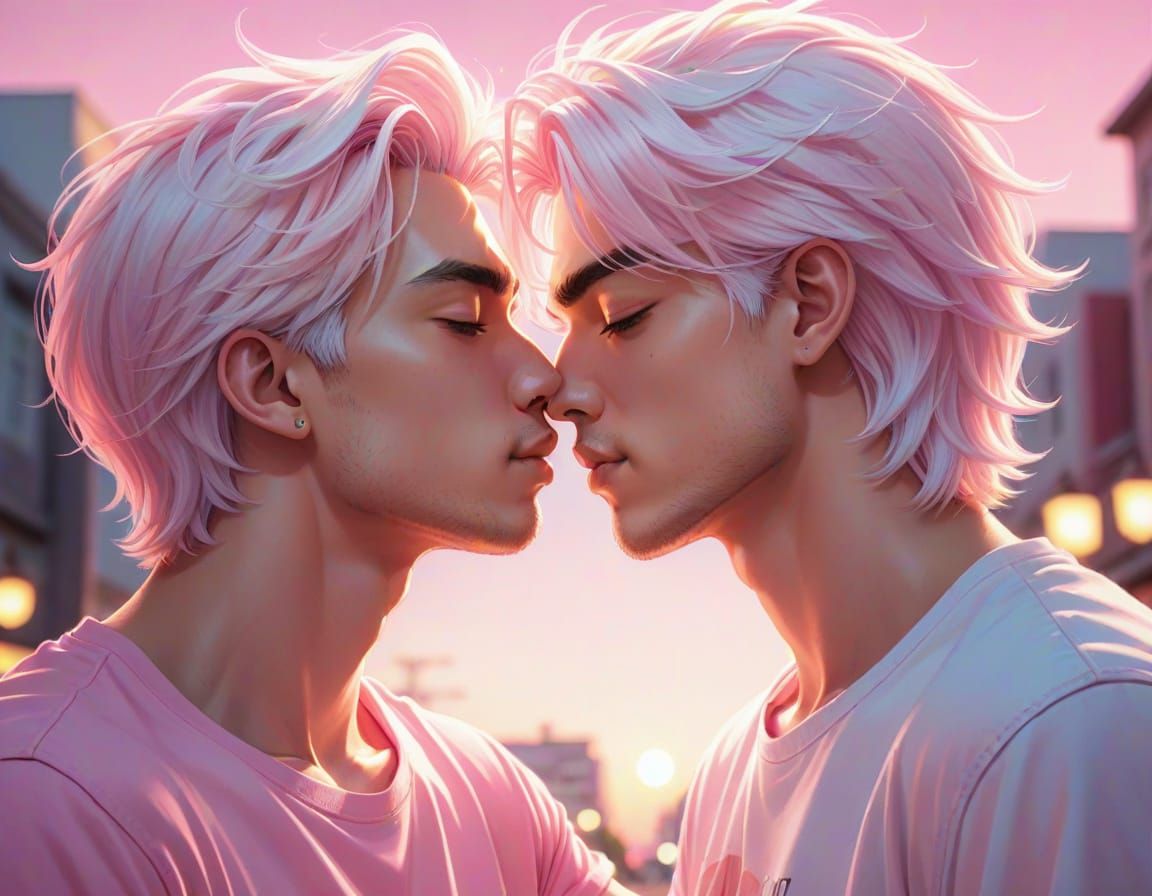 Romantic Anime Portrait of Two Young Men in Love
