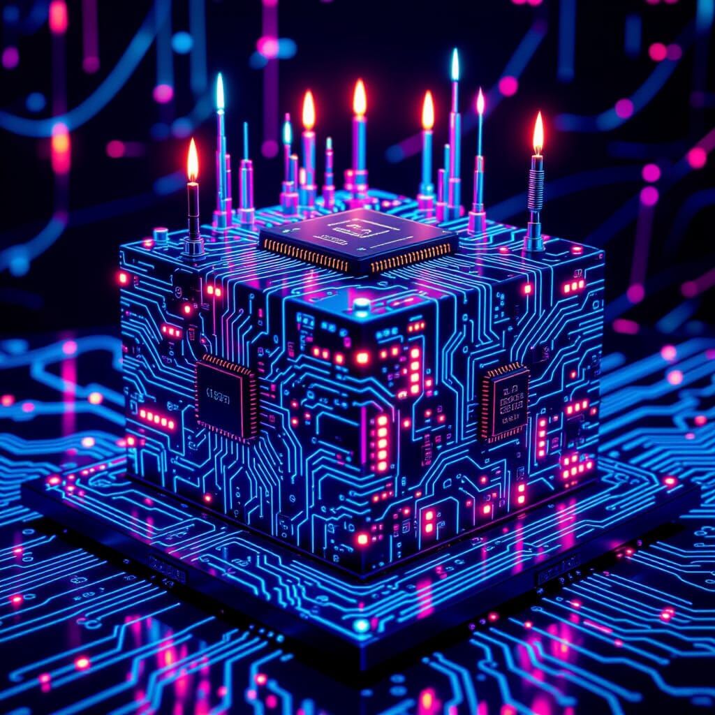 Cyberpunk PCB Cake with Neon Lights