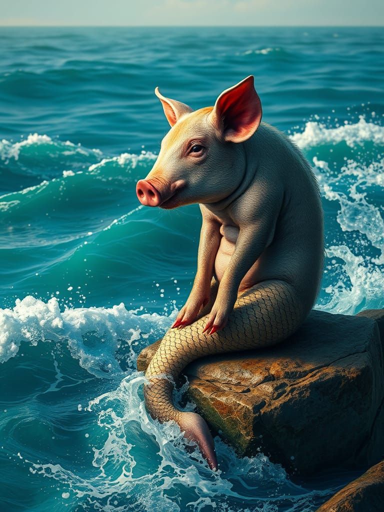 Mermaid-Pig Hybrid by Ocean Waves