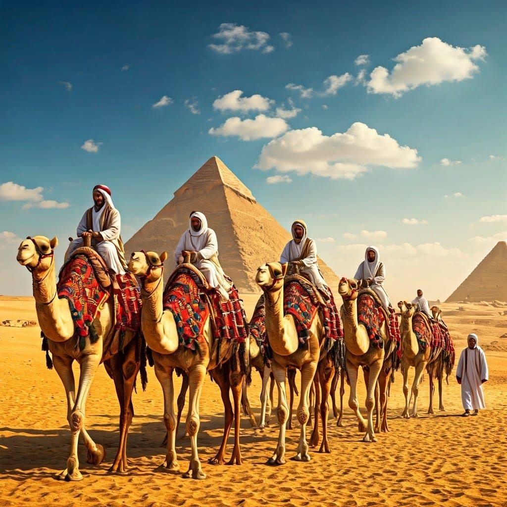 Majestic Arabs Arrive in Ancient Egypt, Pyramids of Giza in...