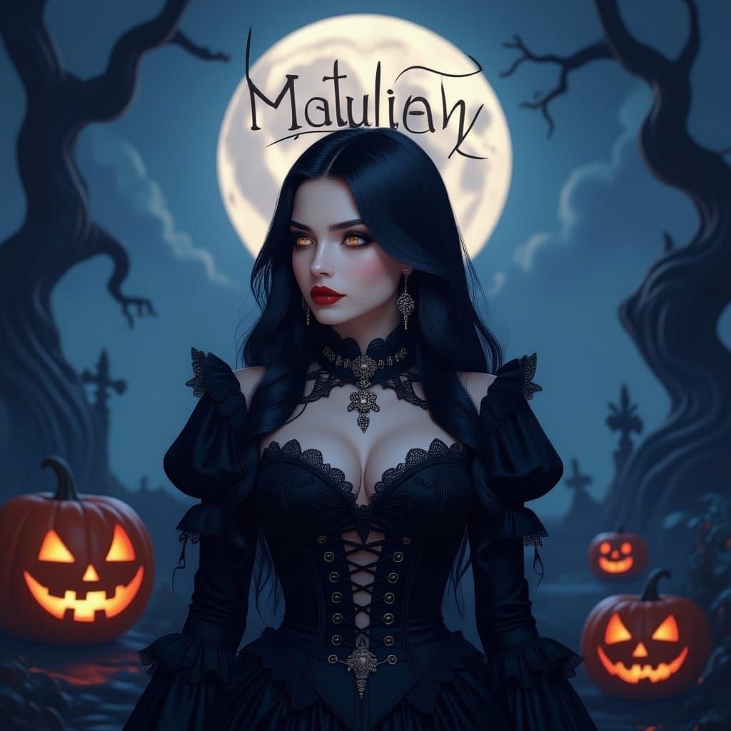 Gothic Girl in Halloween Makeup, Dark Themed Background