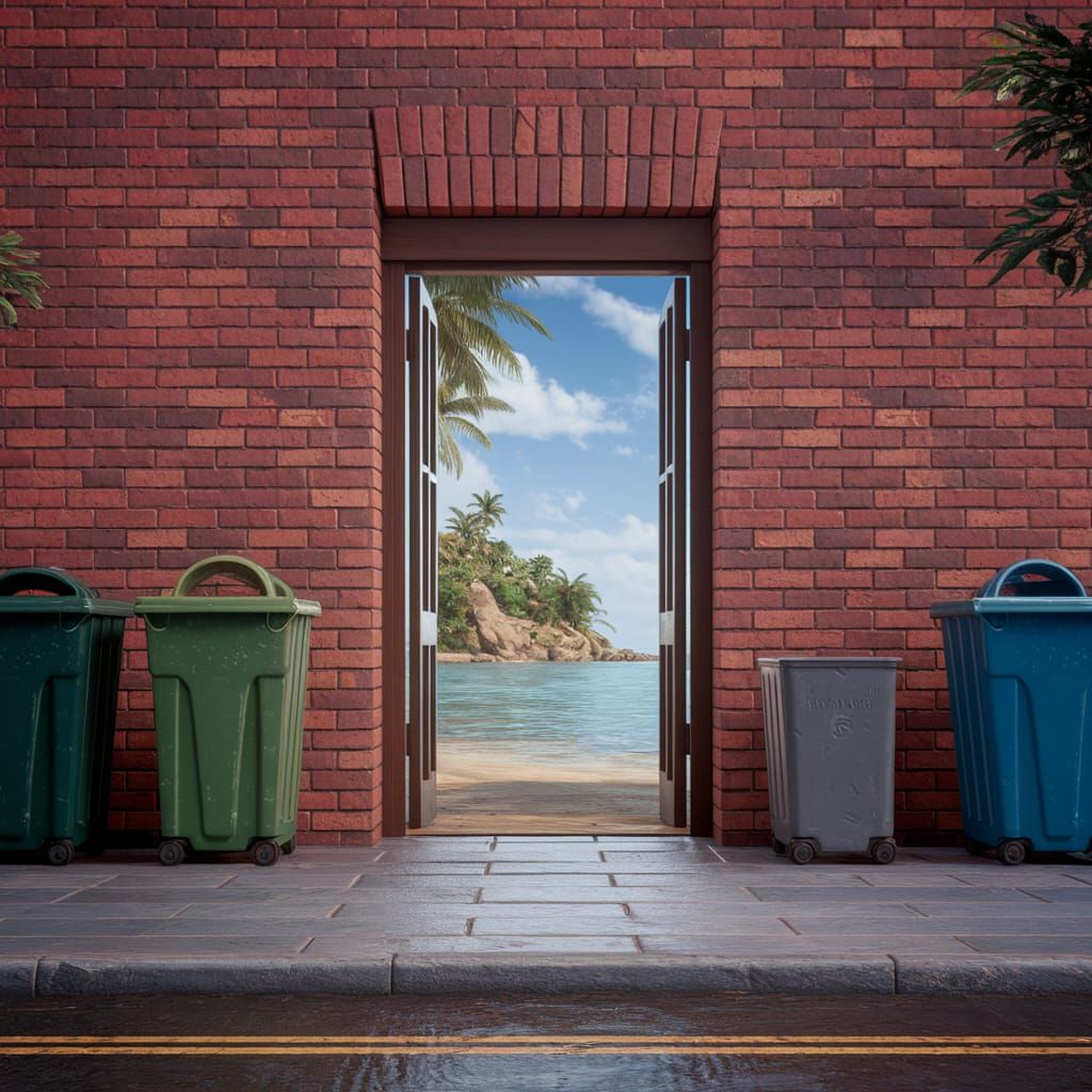 Tropical Island Doorway in Urban Brick Wall