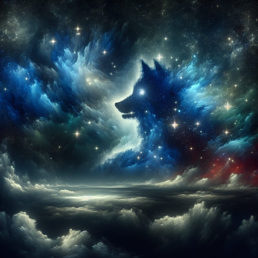Night Sky Wolf in Digital Matte Painting Style