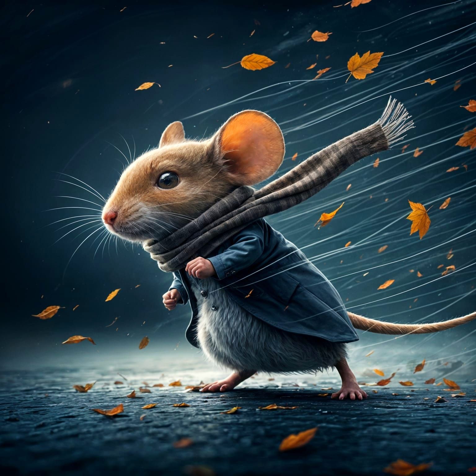 Mouse Versus Wind: A Hyperrealistic Autumn Struggle