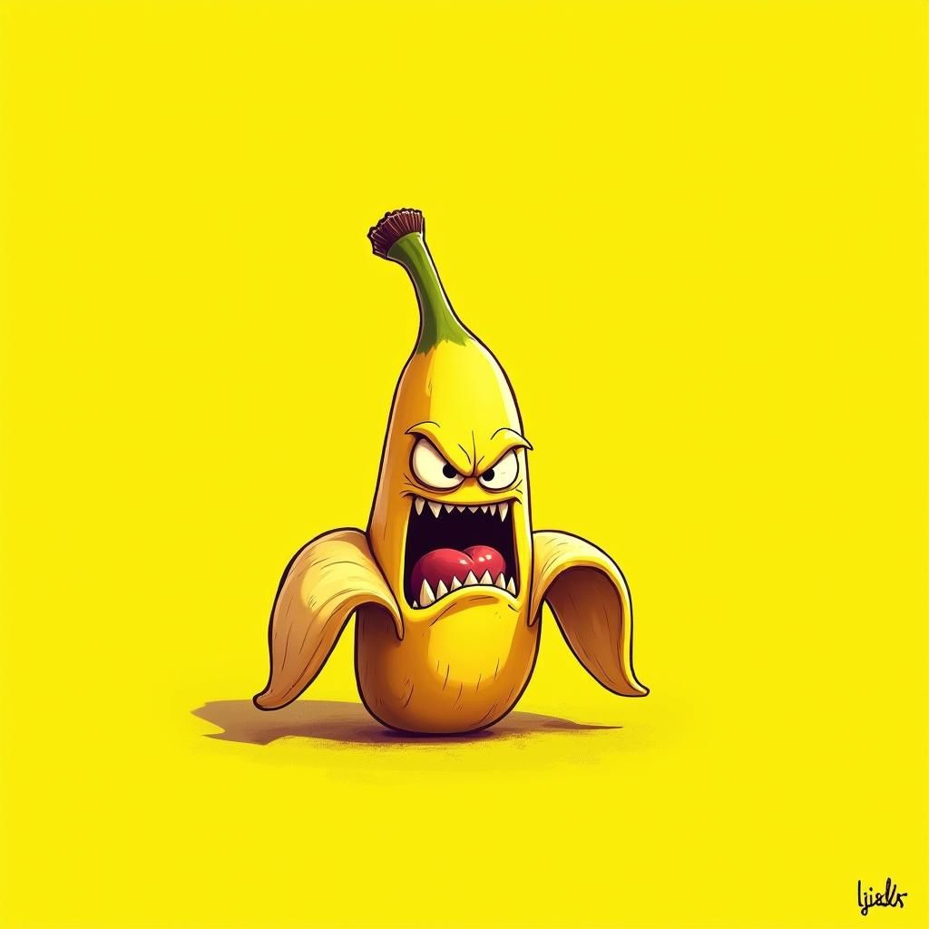 Furious Cartoon Banana with Expressive Lines