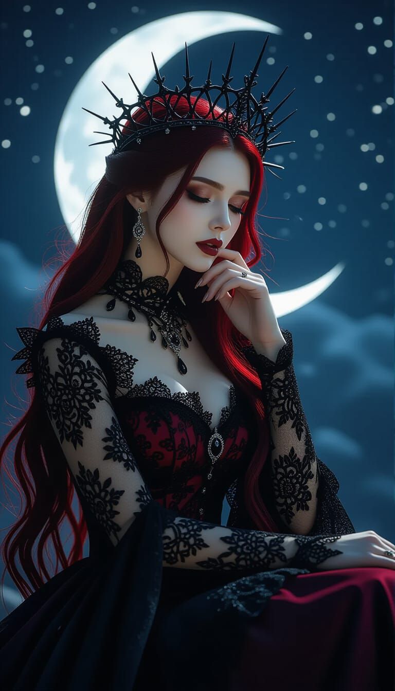Gothic Moon Goddess in Moonlight, Photorealistic Style