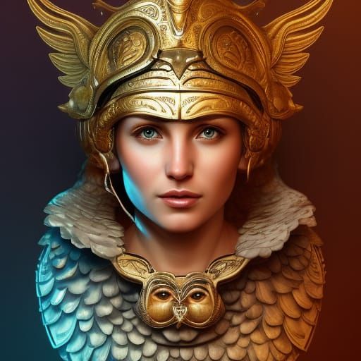 Goddess Athena Portrait with Owl in Detailed Armor