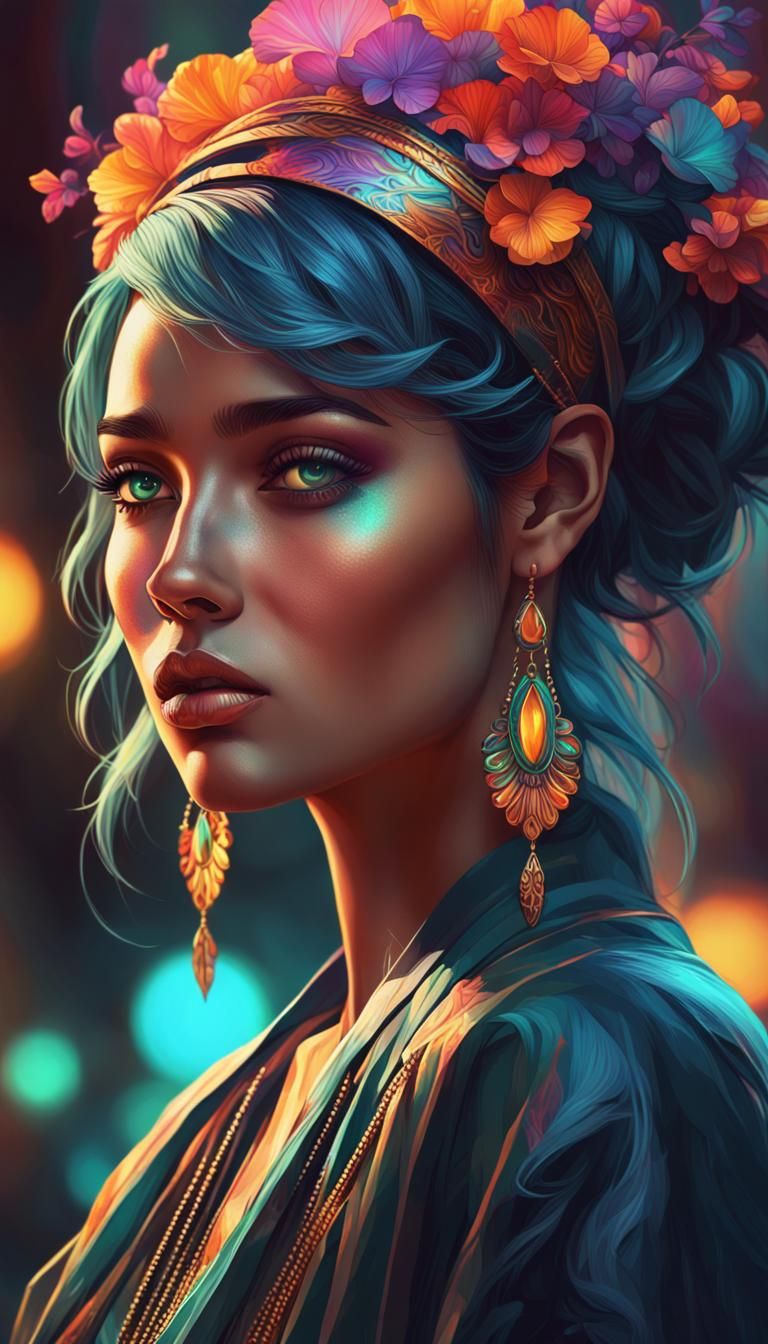mixpunk style, portrait, girl, illuminism, 3D realistic art,...