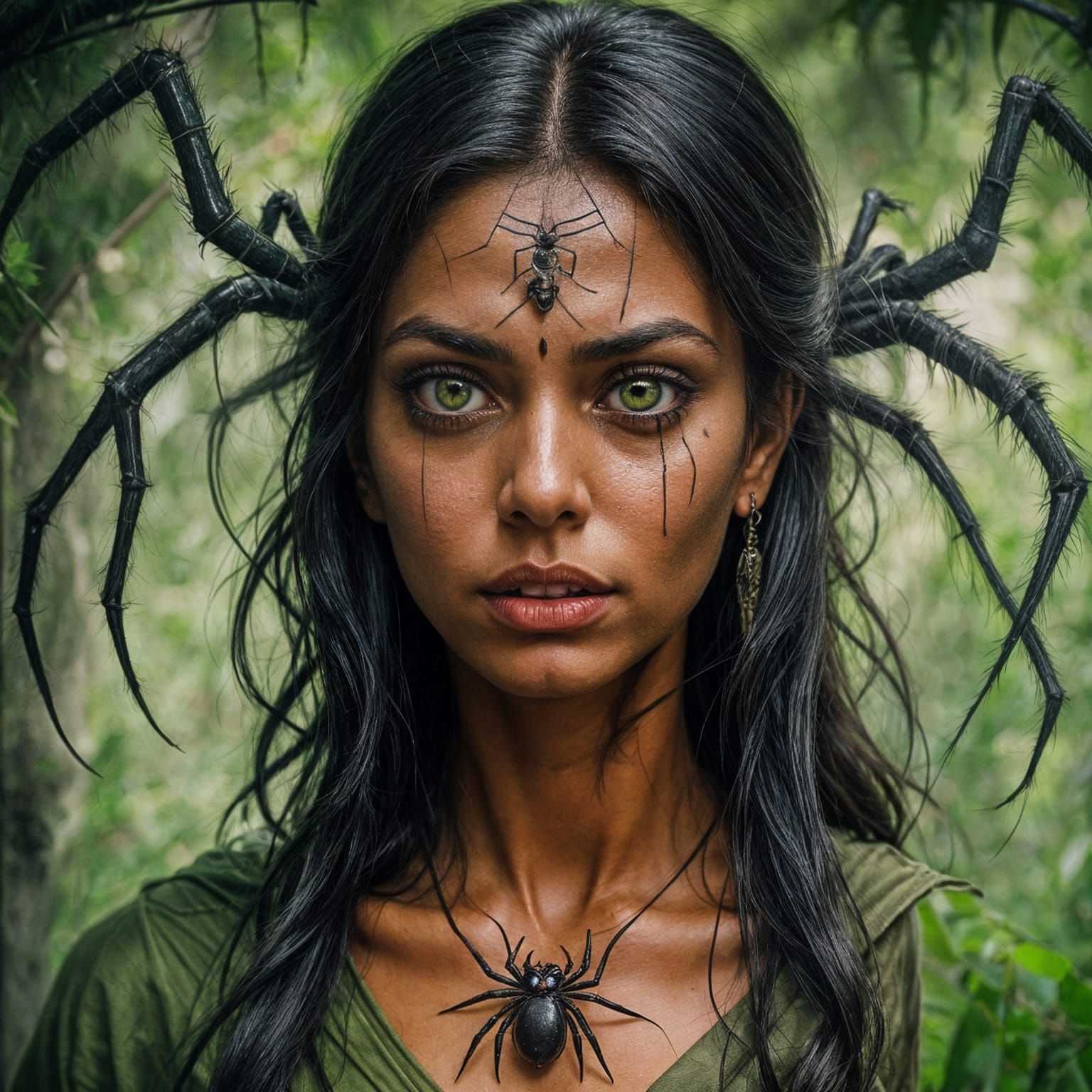 Frightened Woman with Spider: Surreal Dark Art