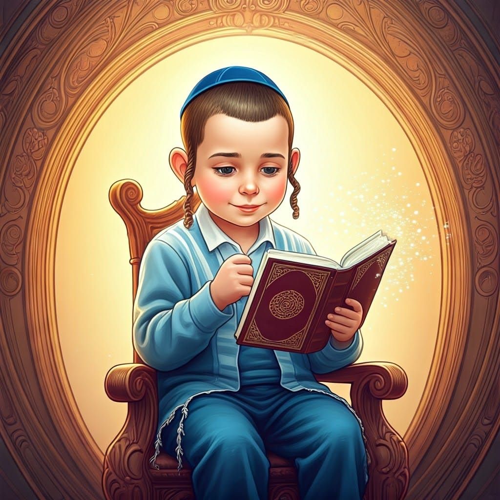 Charming Haredi Boy in Elegant Rococo Rocking Chair