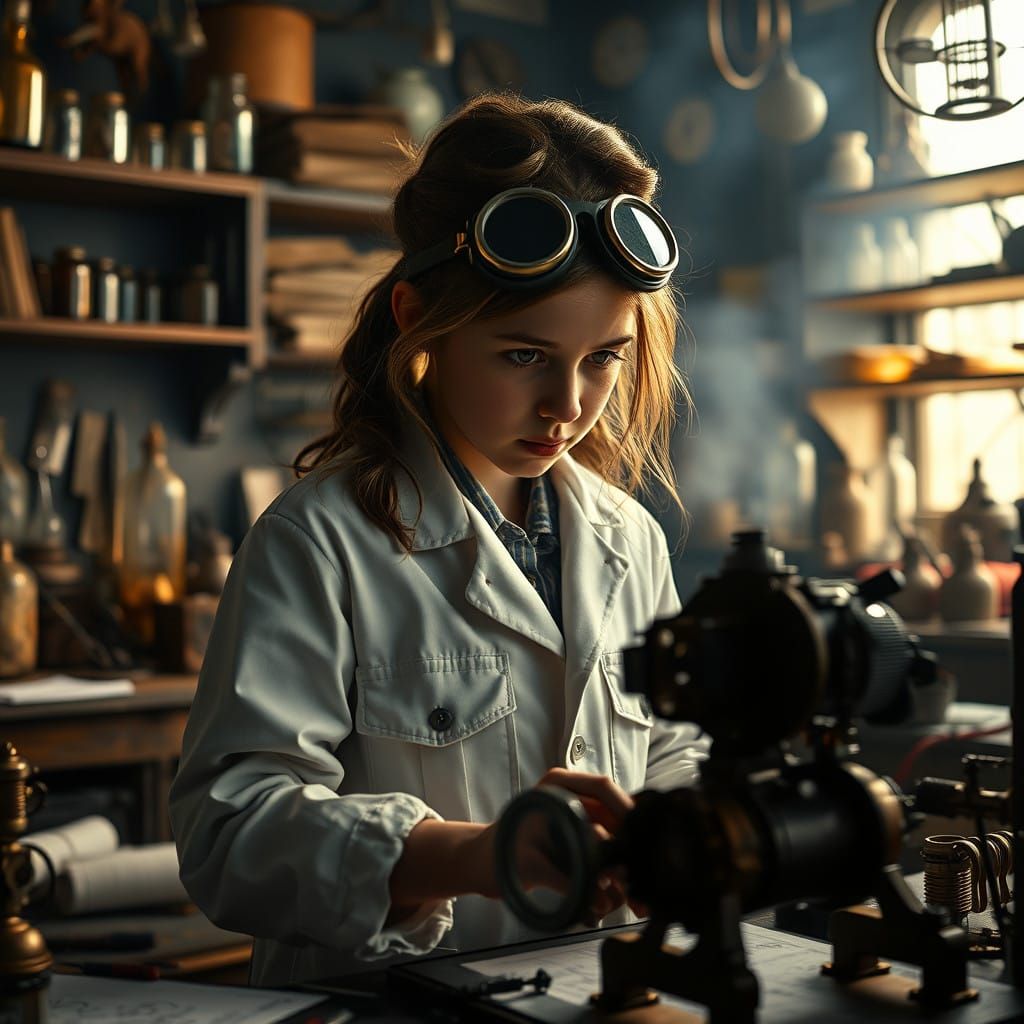 Inventive Girl Works in 35mm Film-Style Laboratory