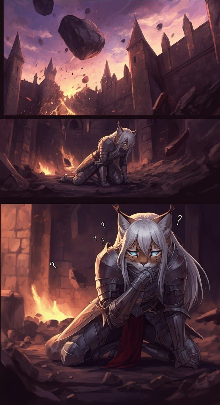 Gallant Lynx in Ruins of a Hyperrealistic Fantasy Castle