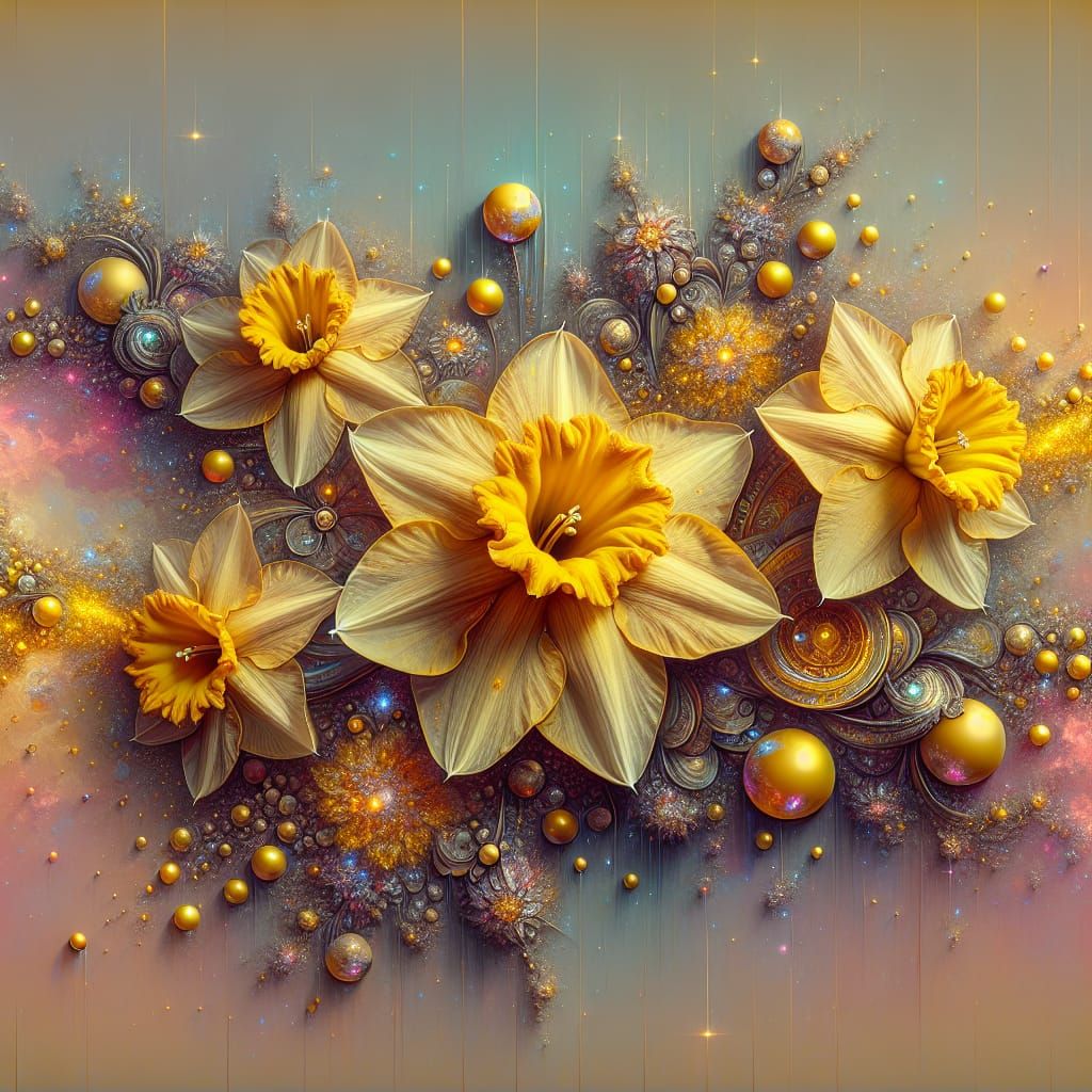 Surrealistic Daffodil Bloom in Vibrant Digital Art