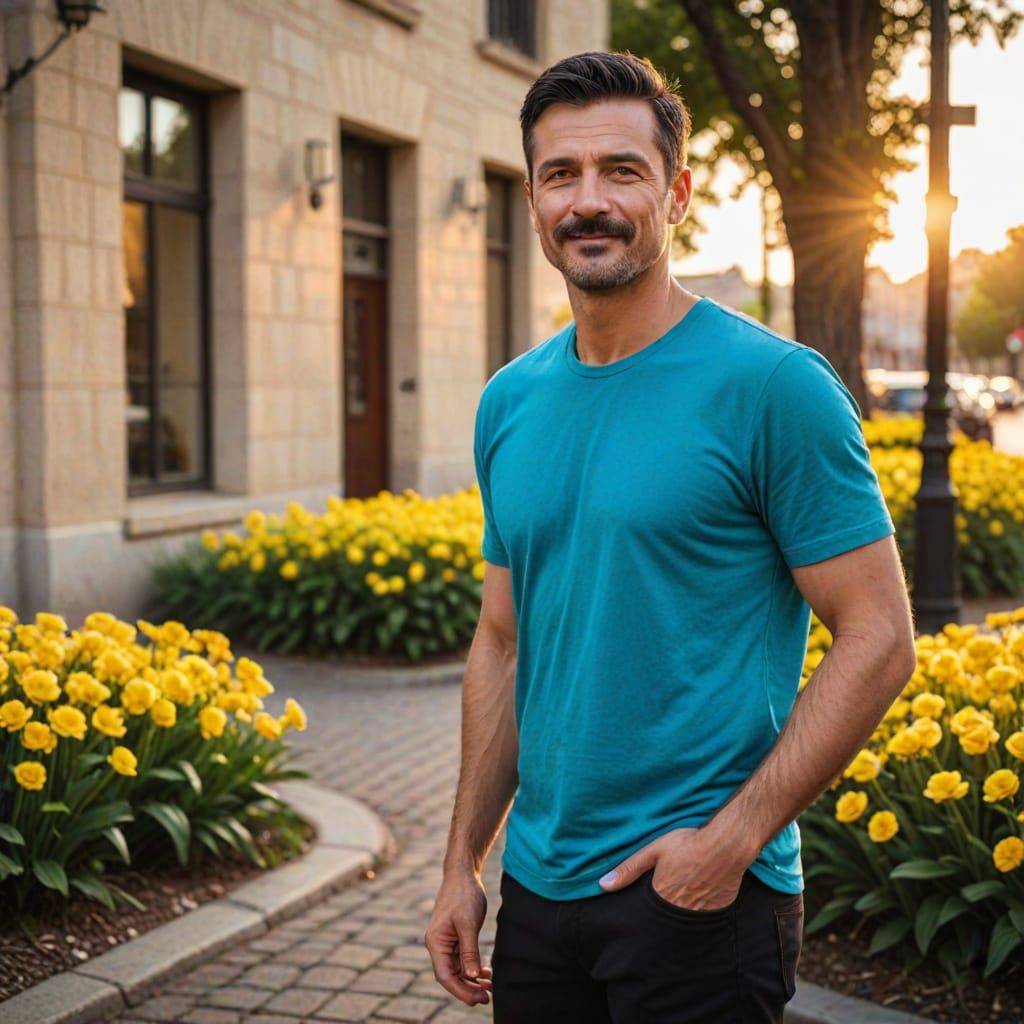 Handsome Man in Street During Golden Hour