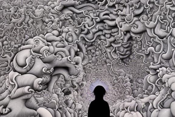 People Walking to Heaven in Surrealist Style