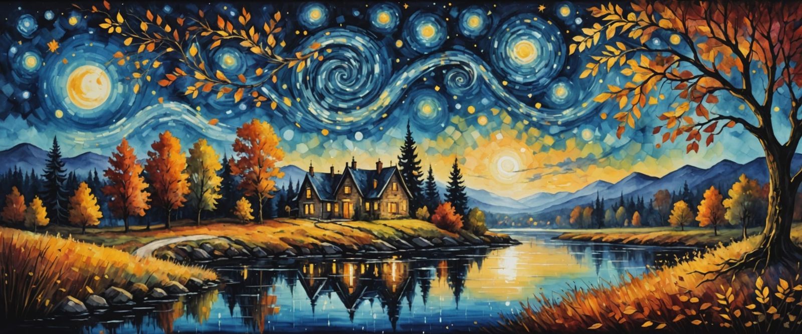 Enchanting Autumn Night in Impressionistic Style