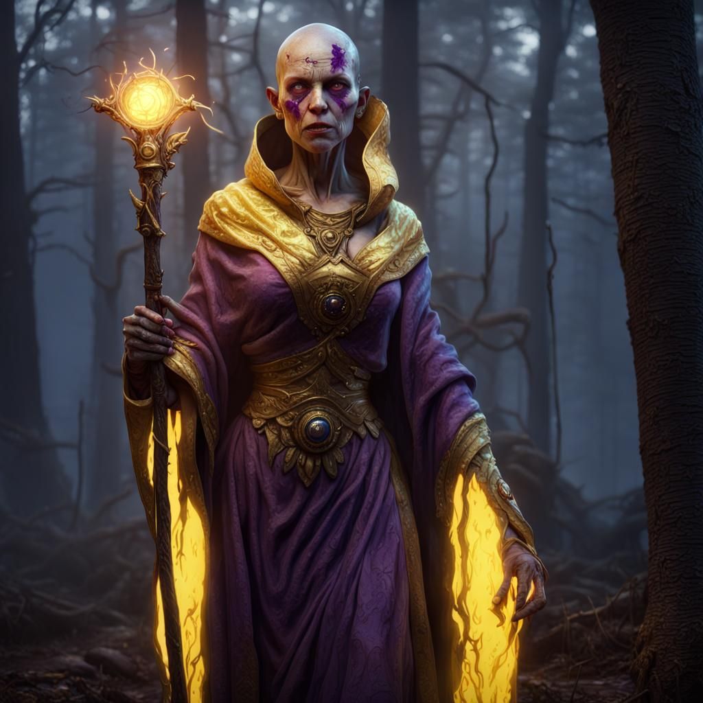 Female Zombie DeathMage in Dark Fantasy Style