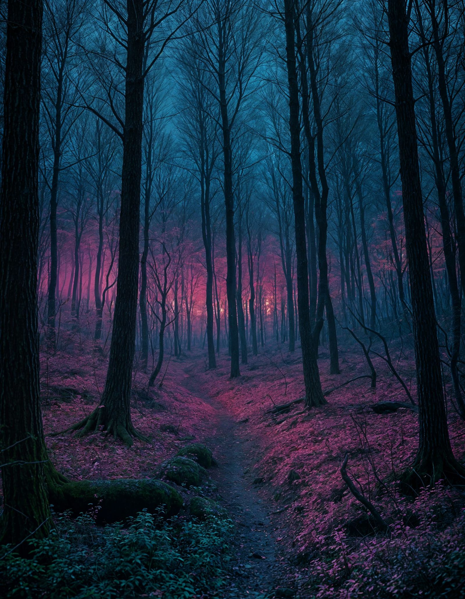 Eerie Thermal Vision: Dark Horror Woods in 8k