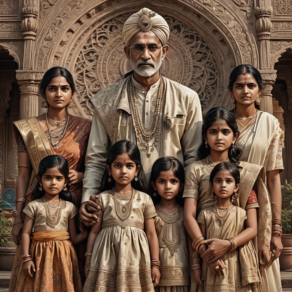 Beautiful Indian Family Portrait in Detailed Artistic Photog...