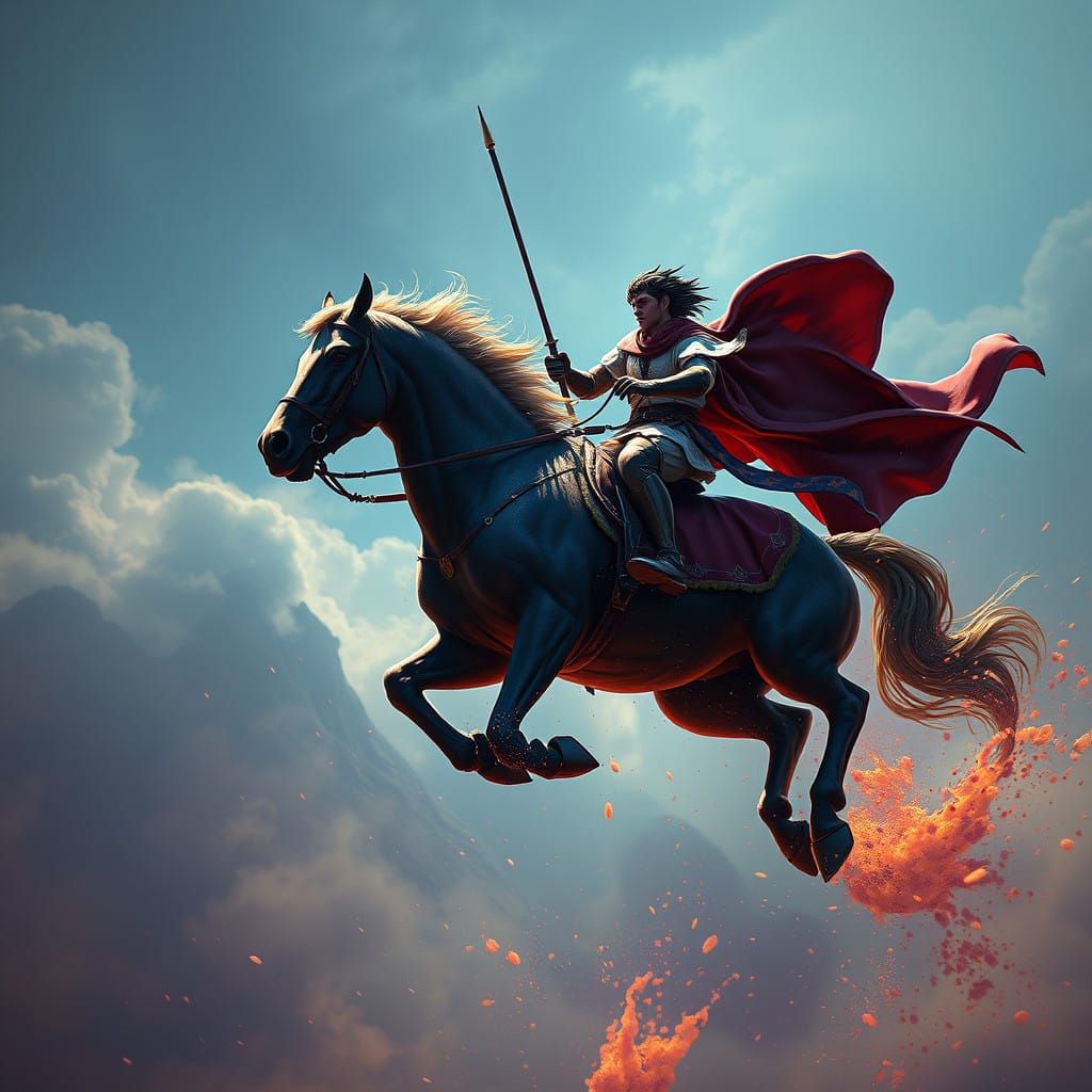 Ethereal Rider Soars in Vivid Fantasy Landscape