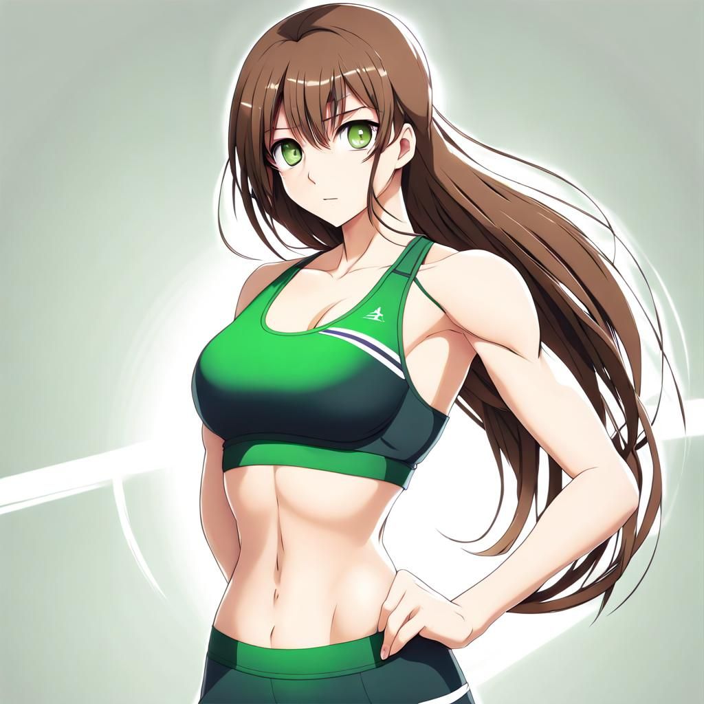 Anime Style Woman with Brown Hair and Green Eyes