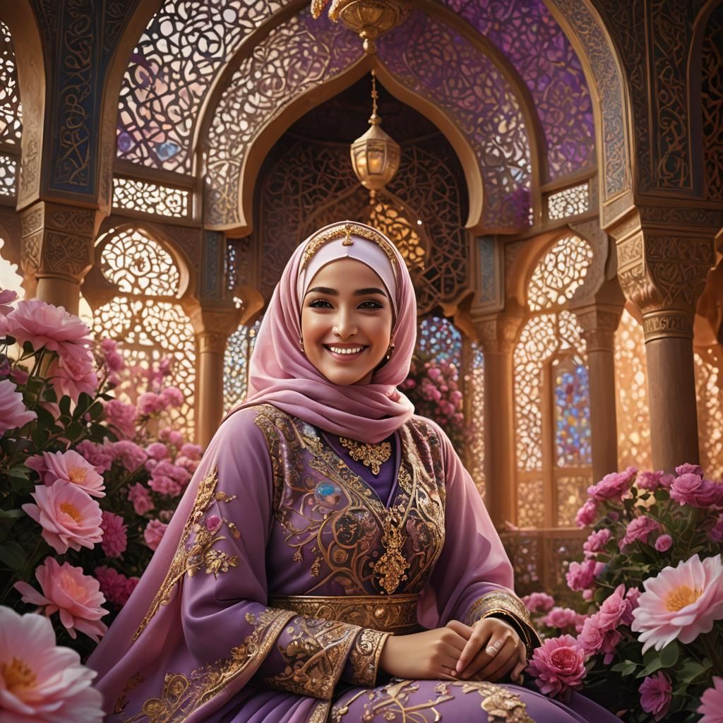 Arabic Woman in Floral Pavilion: Fantasy Concept Art