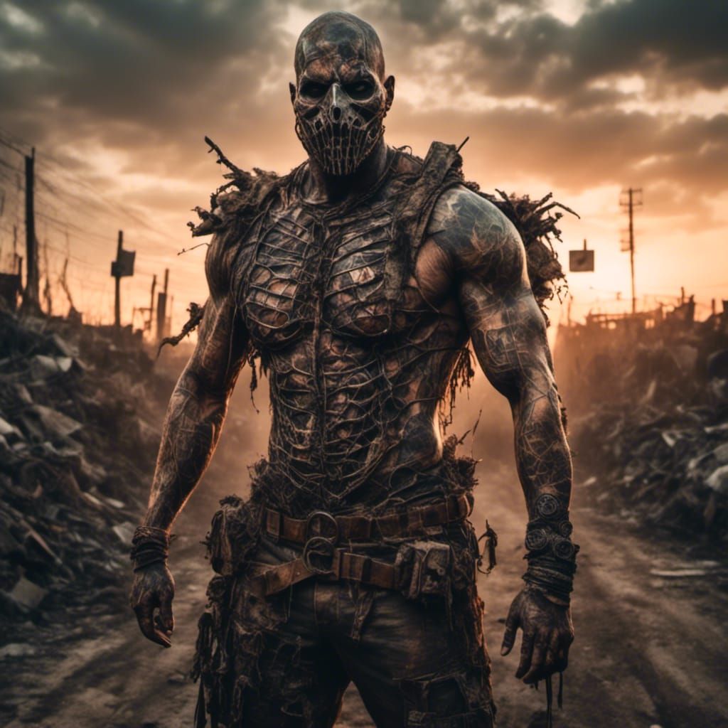 Post-Apocalyptic Barbed Wire Warrior in Trashpunk Style