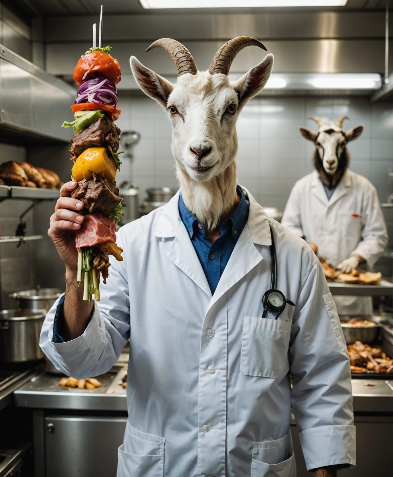 Goat Scientist Experimenting with Kebab