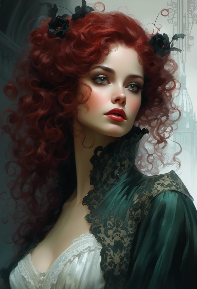 Rococo Lady in Velvet and Lace Portrait