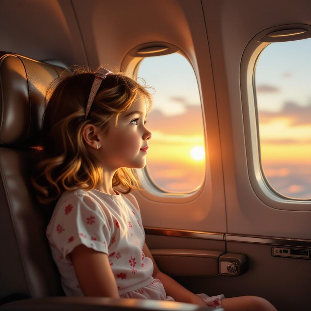 Girl's Sunset Flight in Vintage Airplane