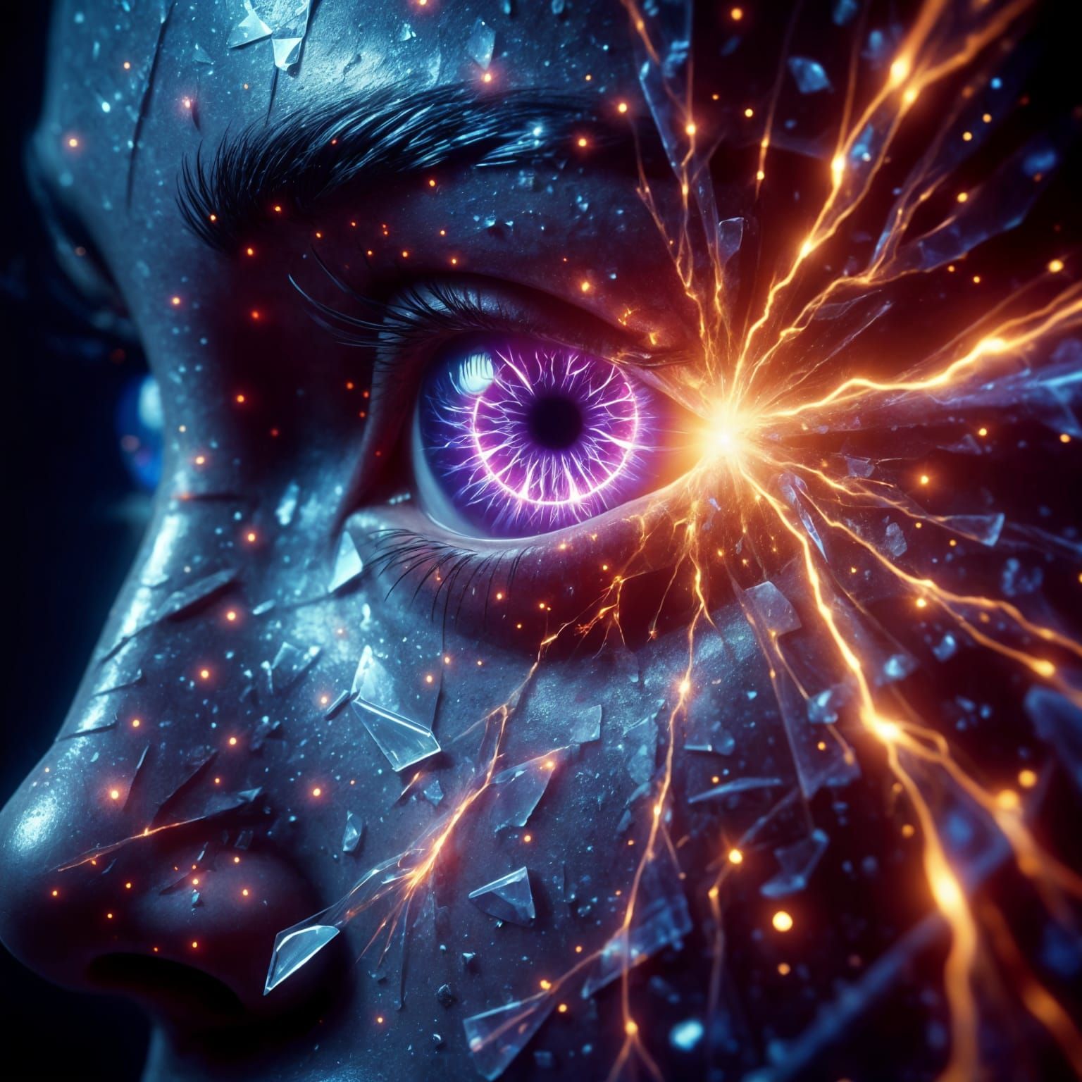 Surreal Glass Eye Radiates Electric Fire