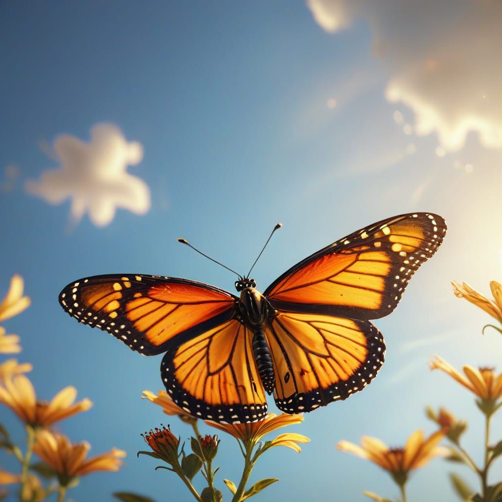 Monarch Butterfly Shimmers in Golden Light