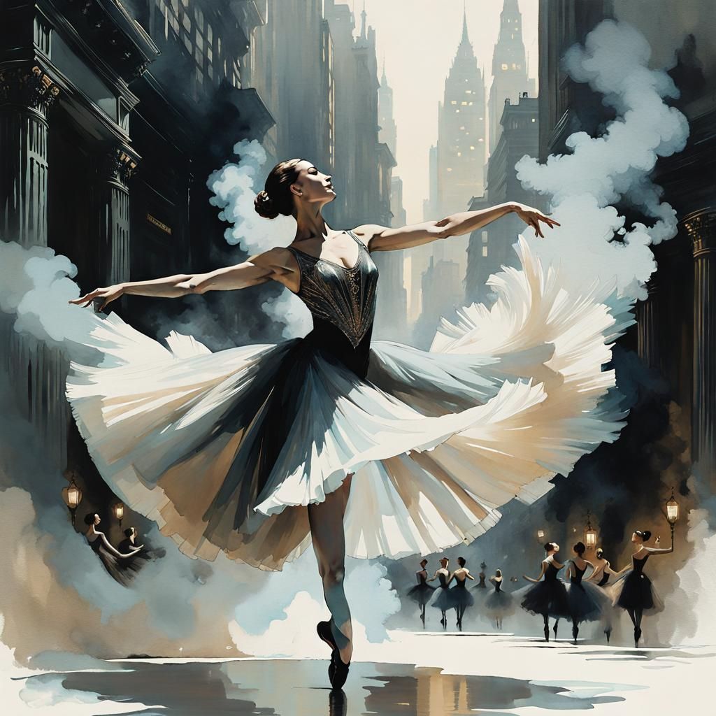 Beautiful Ballet Dancer in Light Watercolor Wash