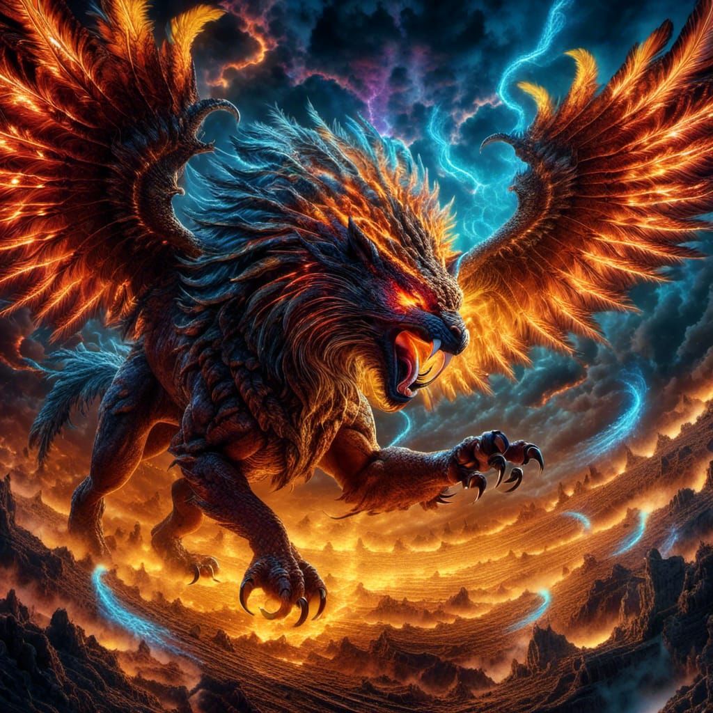 Raging Chimera in Gothic Storybook Style