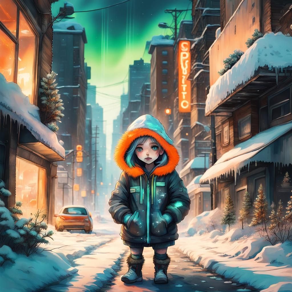 Dystopian Winter Wonderland with Hyper Realistic Figures