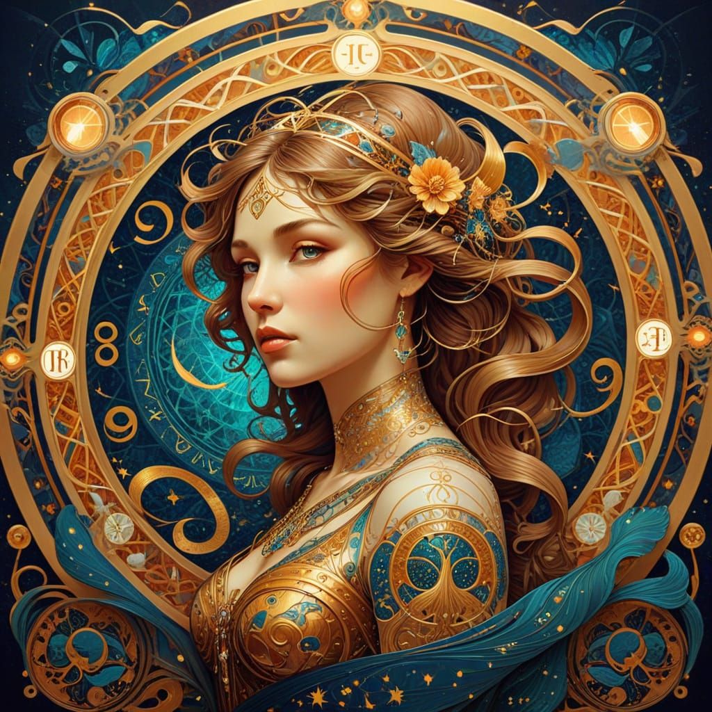 Art Nouveau Zodiac Woman in Mucha Style