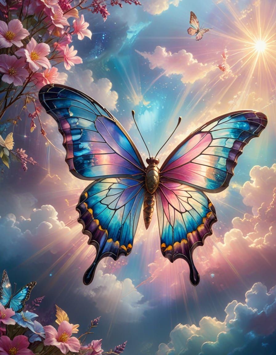 Stained Glass Butterfly Window in Ethereal Fantasy Style