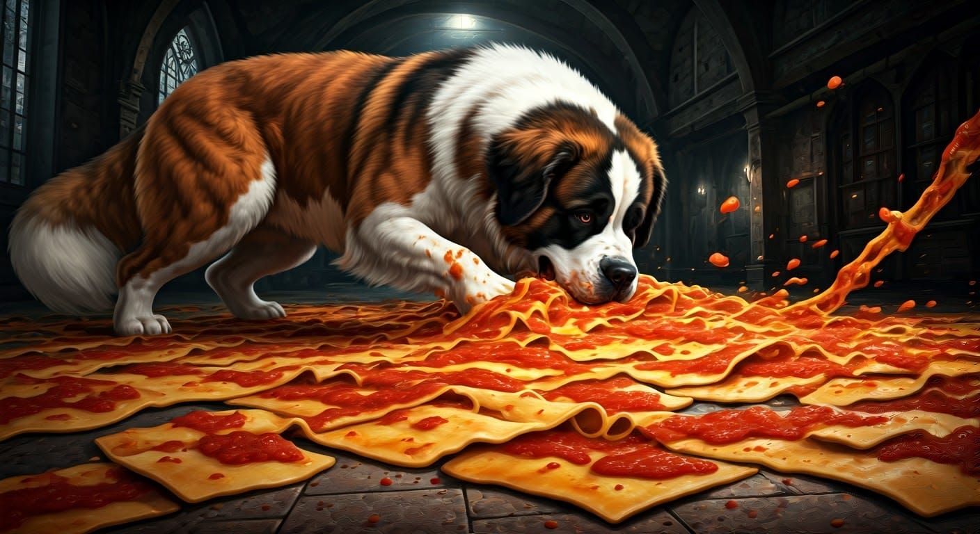 Saint Bernard's Lasagna Feast in Medieval Kitchen