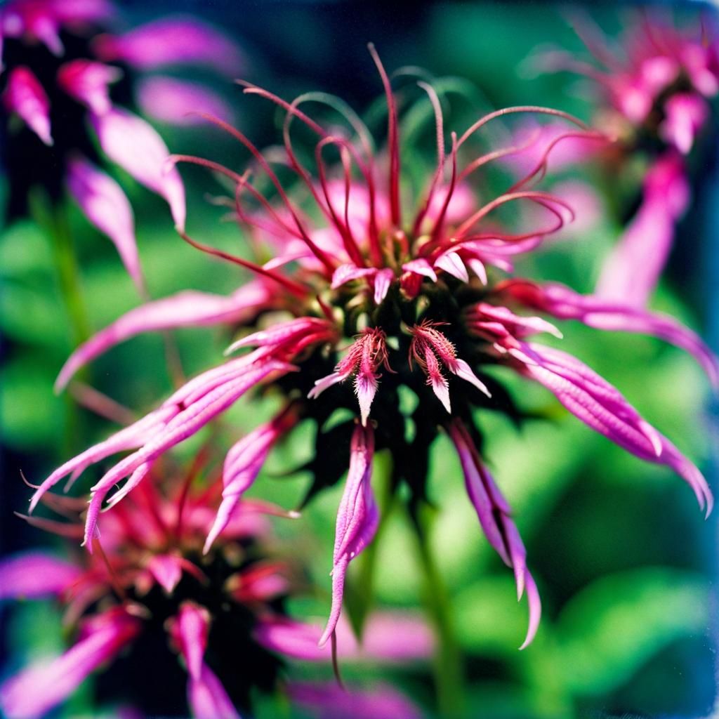 Monarda Flowers Close-Up: Watercolor Macro Photography