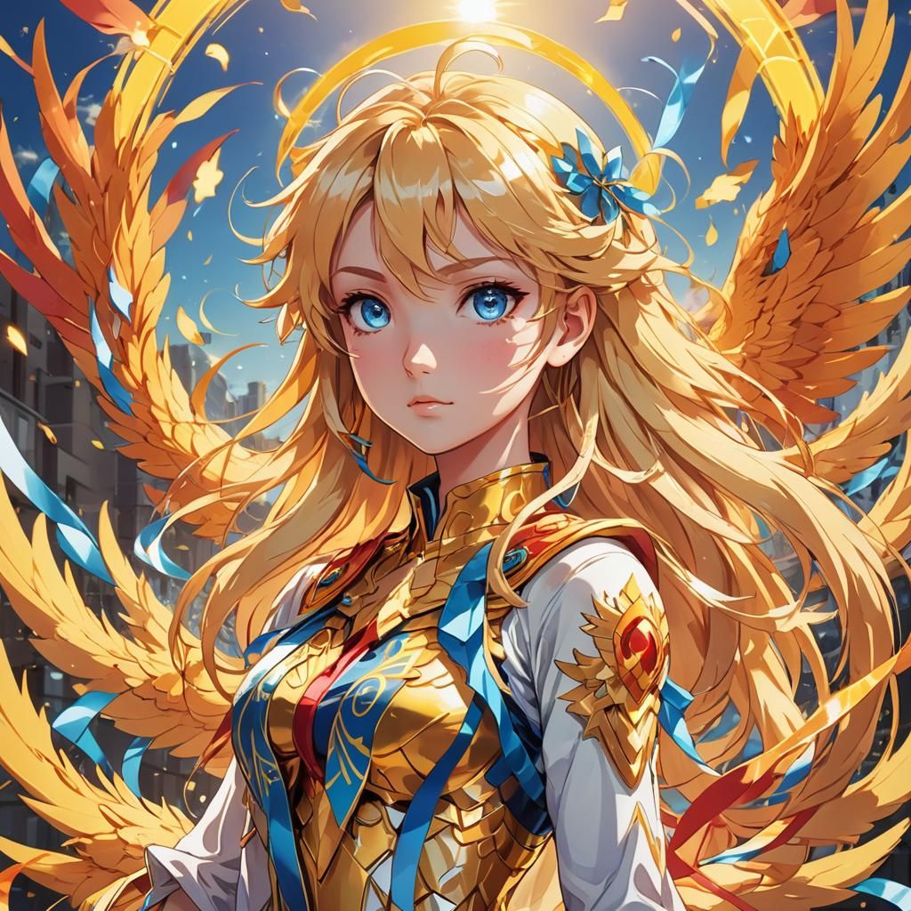 Anime Phoenix Surrounded by Sunshine and Gifts