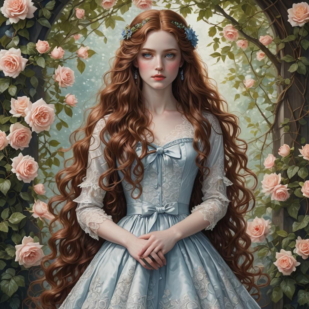 Stunning Woman in Mountain Meadow with Butterflies