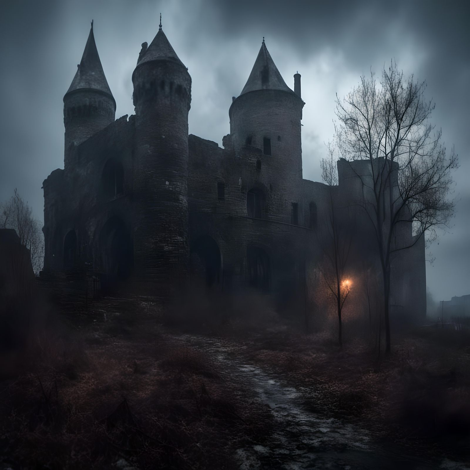 Ghost Girl in Medieval Castle Ruins