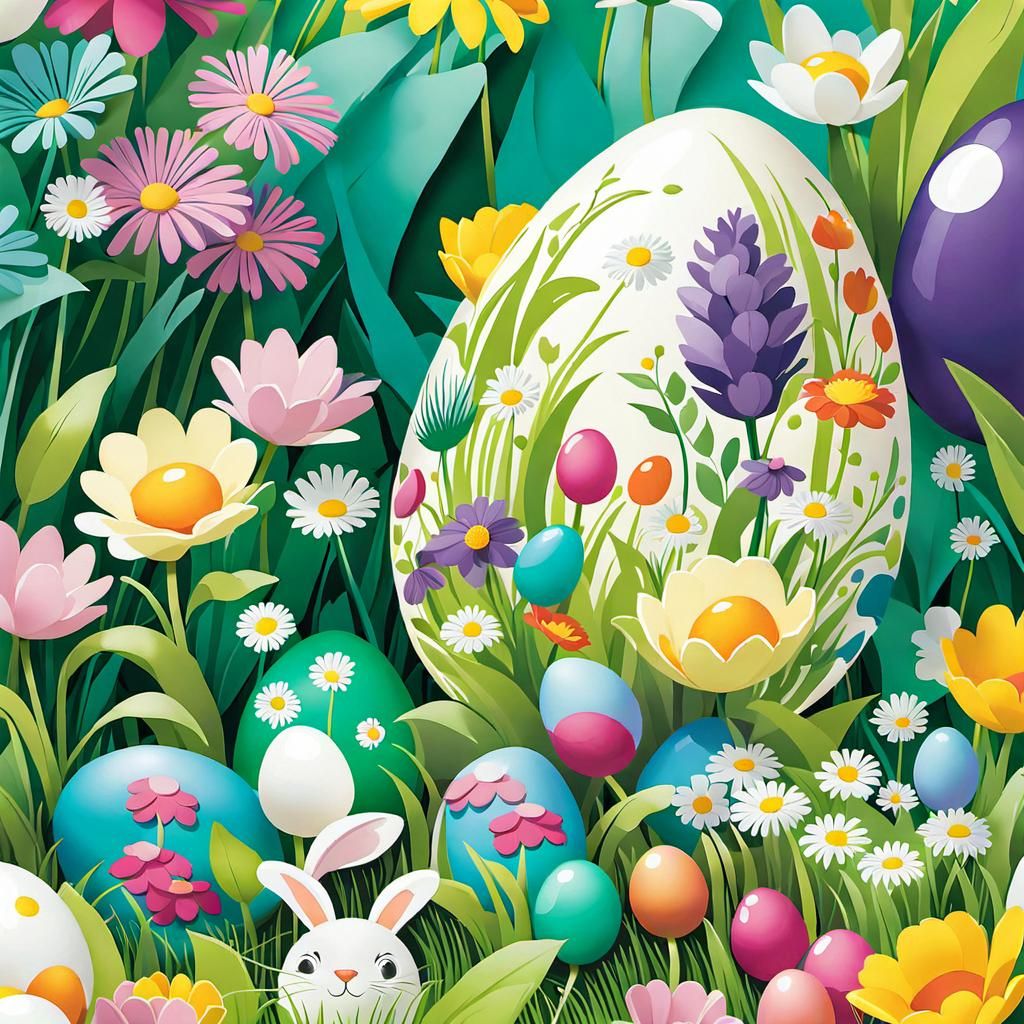 Whimsical Egg Hunt Digital Illustration