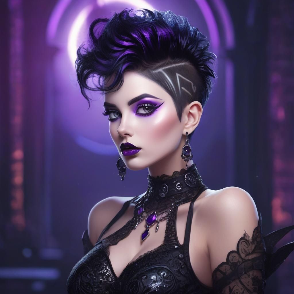 Gothic Voluptuous Woman with Fohawk in Digital Art