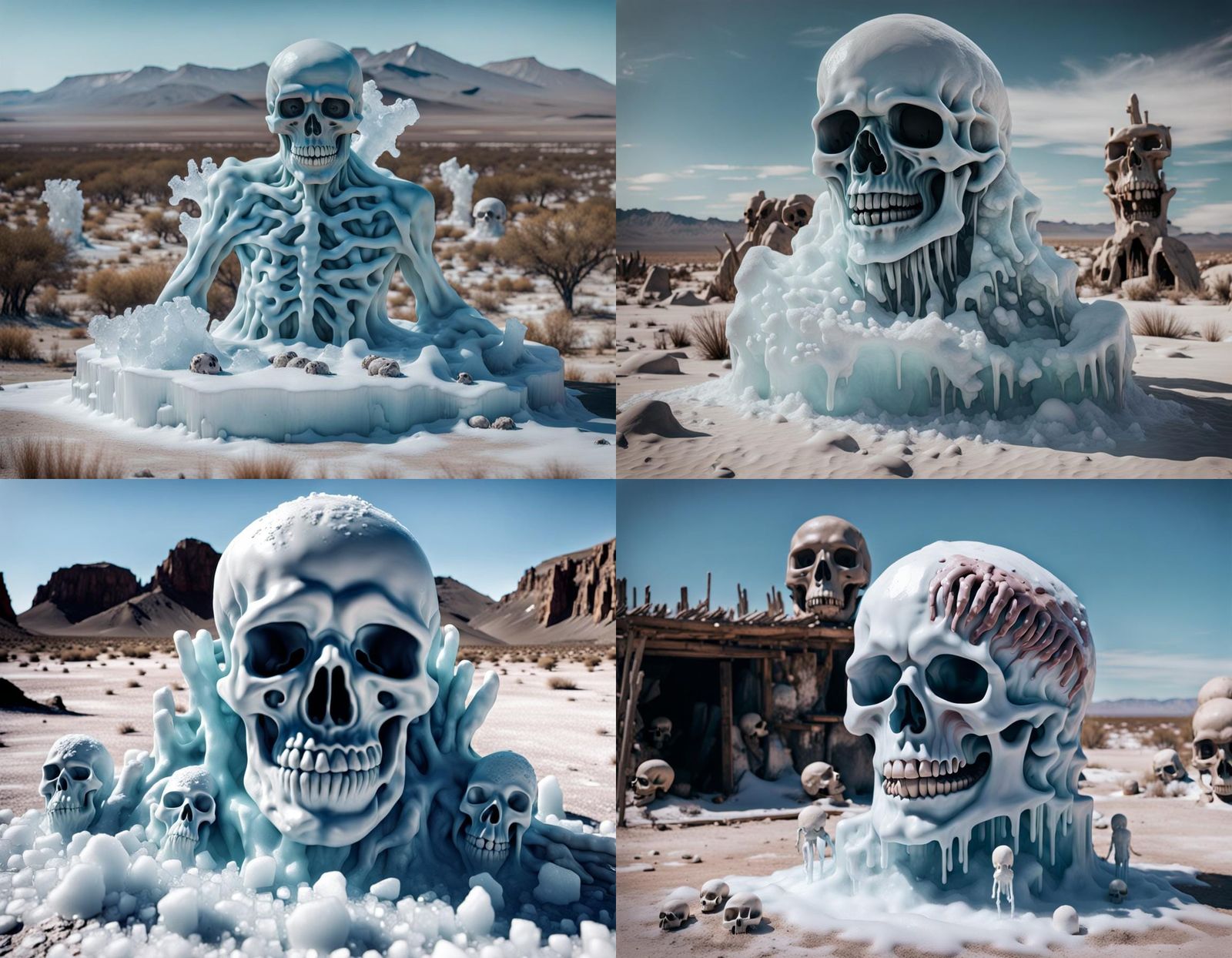 Terrifying Melting Homunculus Sculpture in Desert