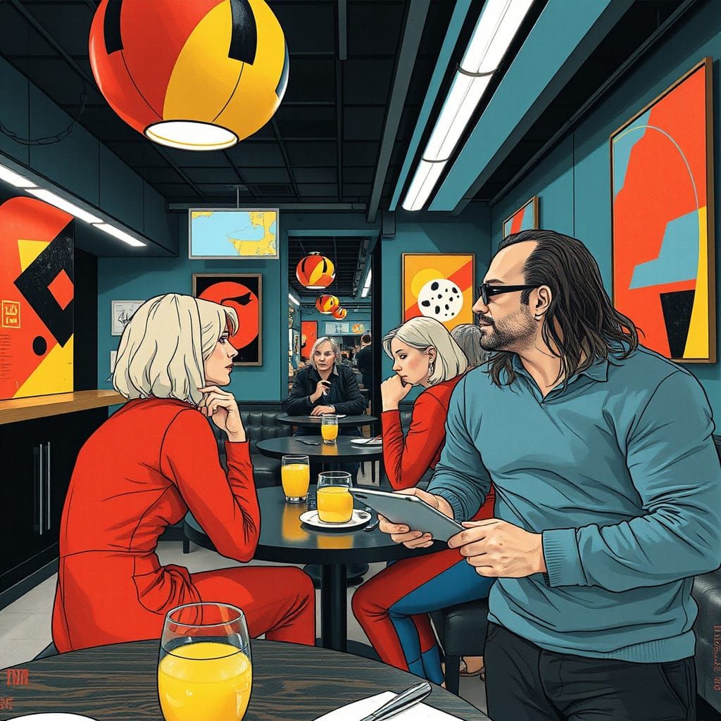 Abstract Cafe Scene in Cyberpunk Style