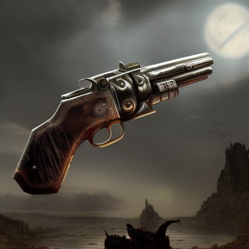 Steampunk Revolver Hand Hybrid in Digital Painting Style