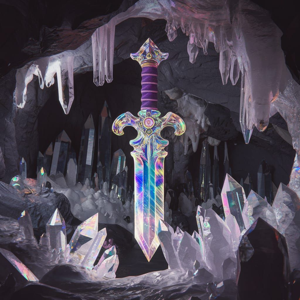 Crystal Dagger in Quartz Cave: Realistic Image