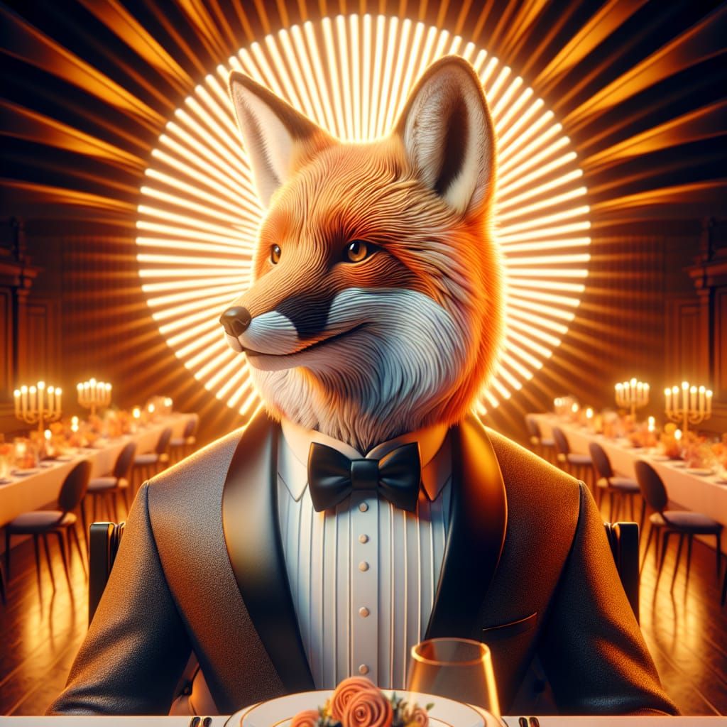 Fox in Tuxedo at Dinner Party as Sculpture